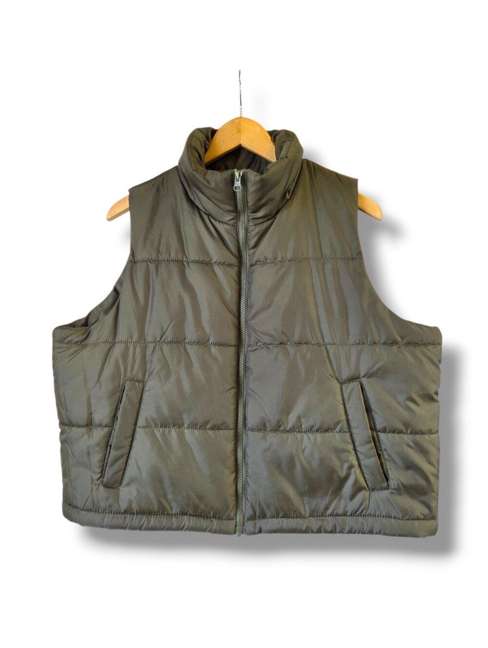 Zella Olive Green Chunky Cropped Puffer Vest Size Large